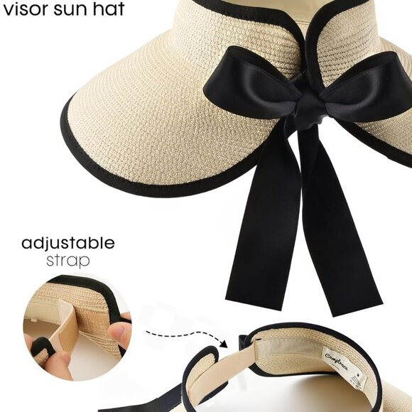 Sun Visor Hat Women Wide Brim Foldable Straw UV Protection Summer Packable - Picture 5 of 9